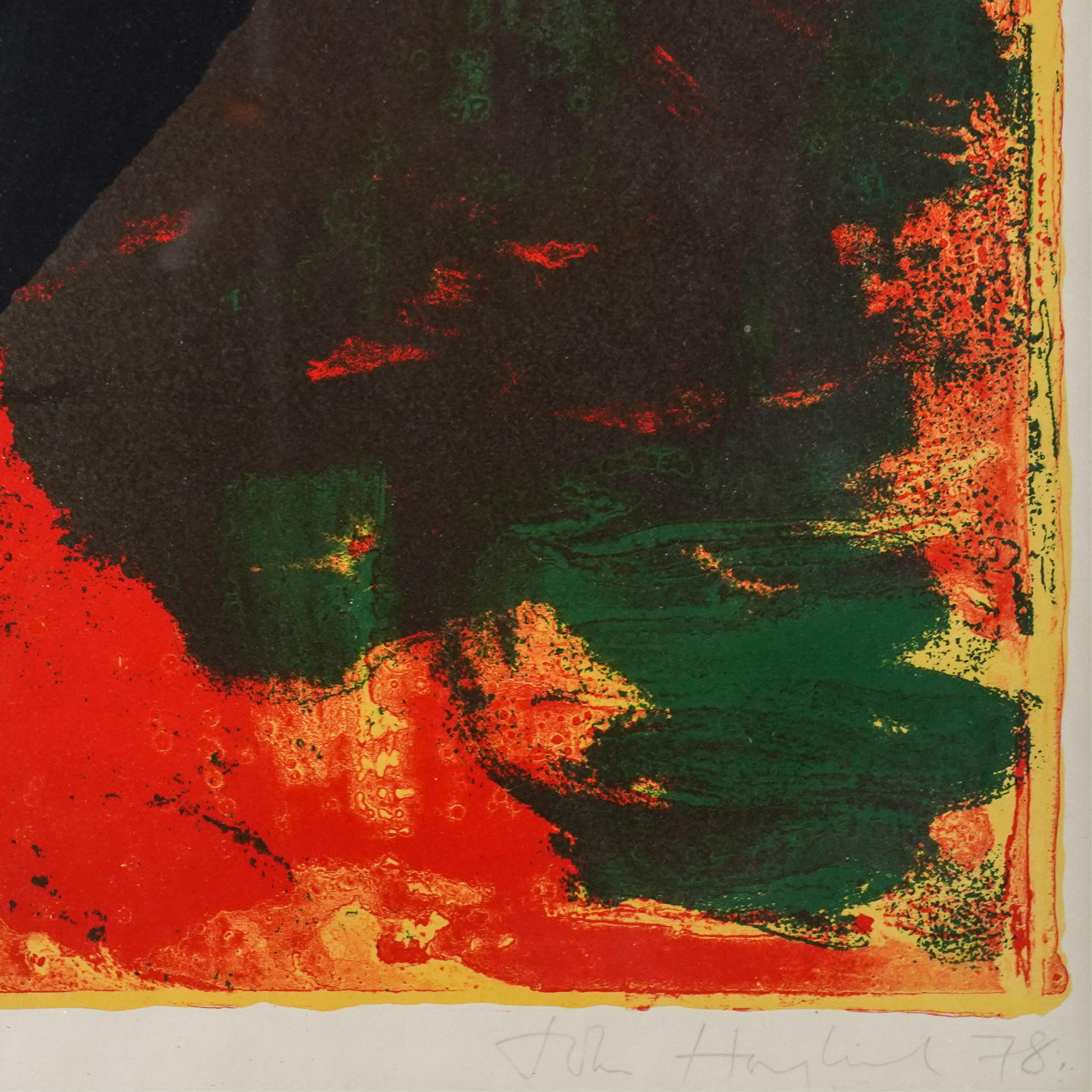 John Hoyland RA (1934-2011), colour Lithograph and mixed media, Untitled Abstract, limited edition 46/50, signed and dated '78 in pencil, 63 x 47cm. Condition - good